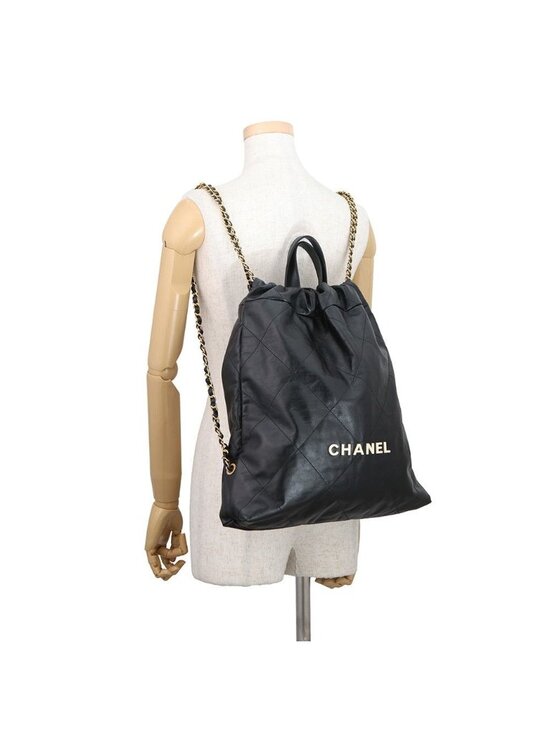 Chanel Backpack 22 Large Shiny Calf Leather Black